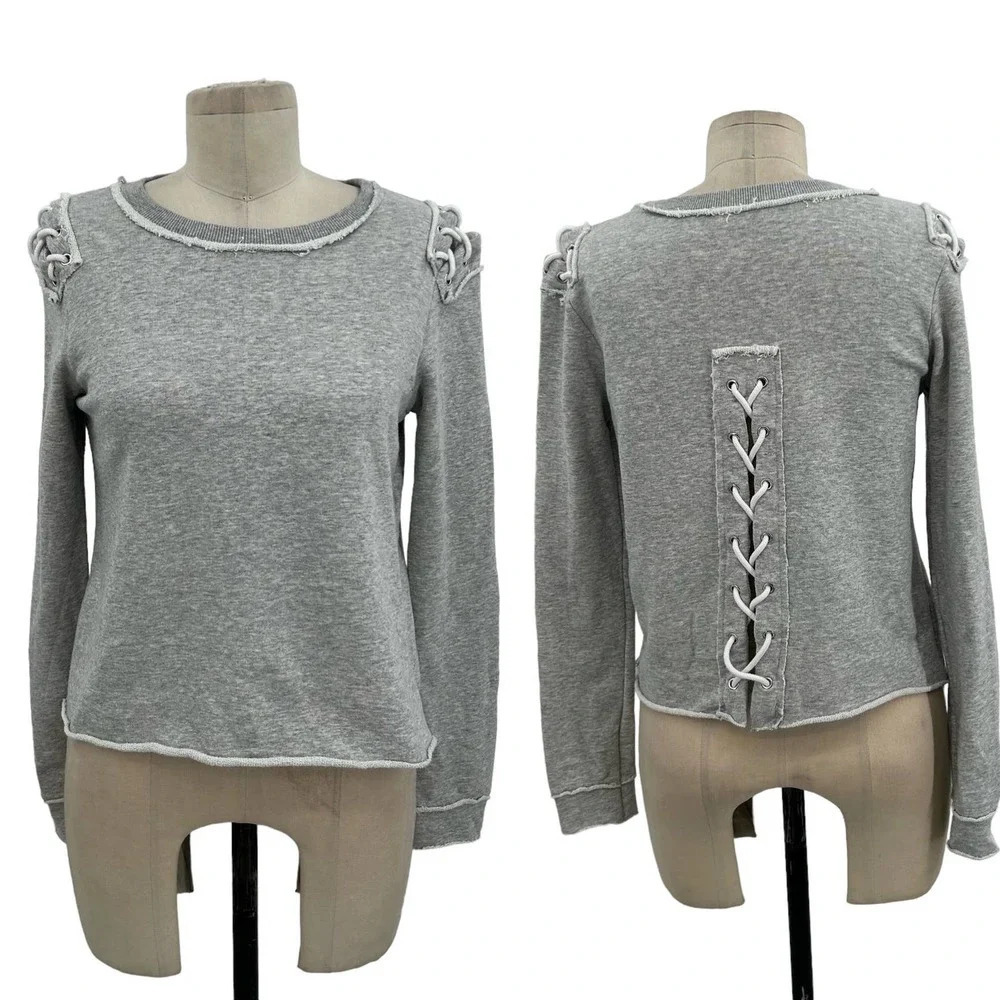 Generation Love Laurie Lace-Up Pullover Sweatshirt Gray Size Small
